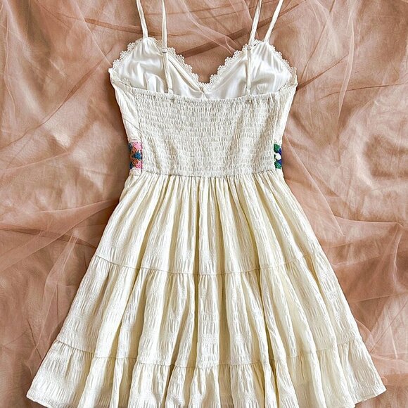 Apricot Boho Women's V-Neck Sleeveless Floral Lace Patchwork Color Block Dress - Picture 2 of 6